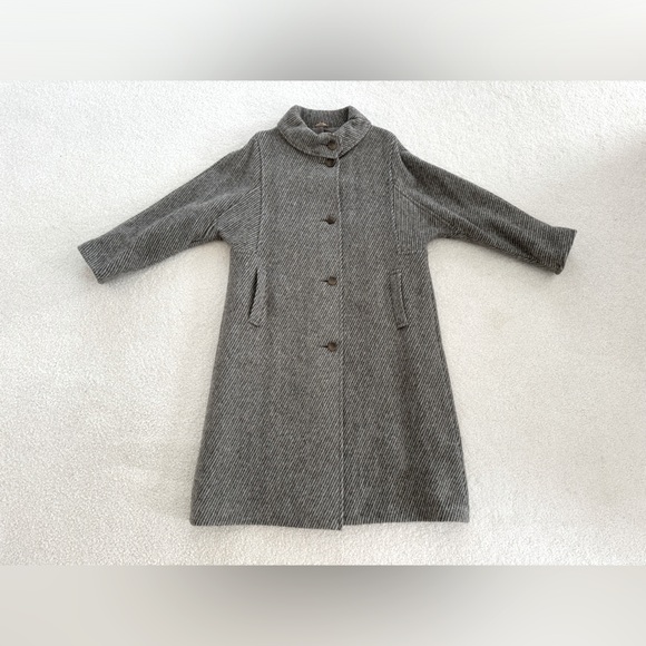 Vintage handmade grey herringbone wool winter coat - size 44/50 - Picture 3 of 15